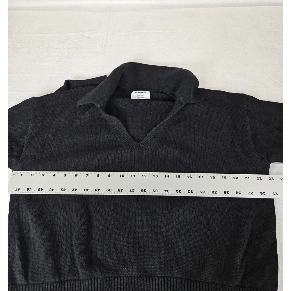 Old Navy Womens Black 100% Cotton Polo Collar V-Neck Knit‎ Sweater Large